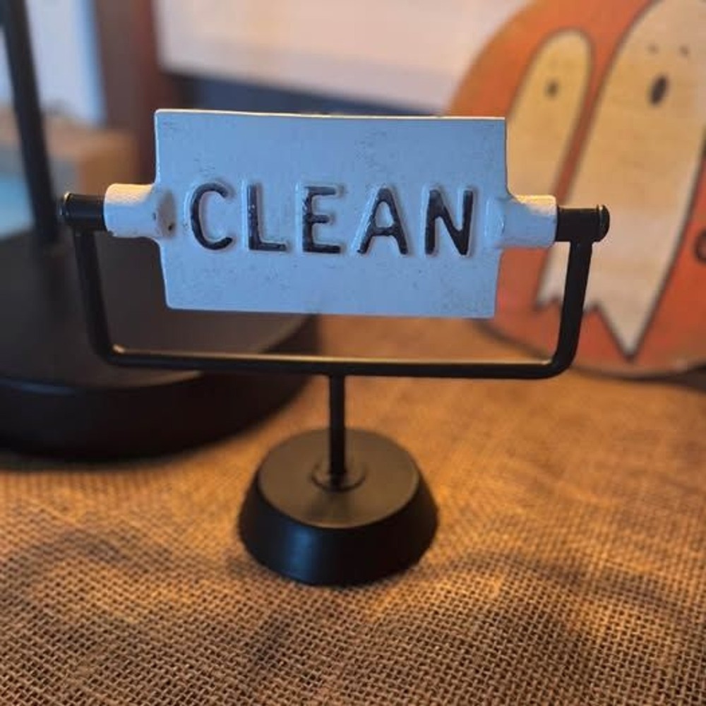 Hearth & Hand White Black Flip Clean Dirty Dishwasher Sign Rotating Plaque